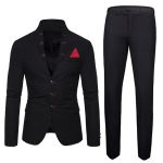 Tuxedo for Mens: Men's Three Buttons Wedding Formal Party Prom Stand Collar Suit